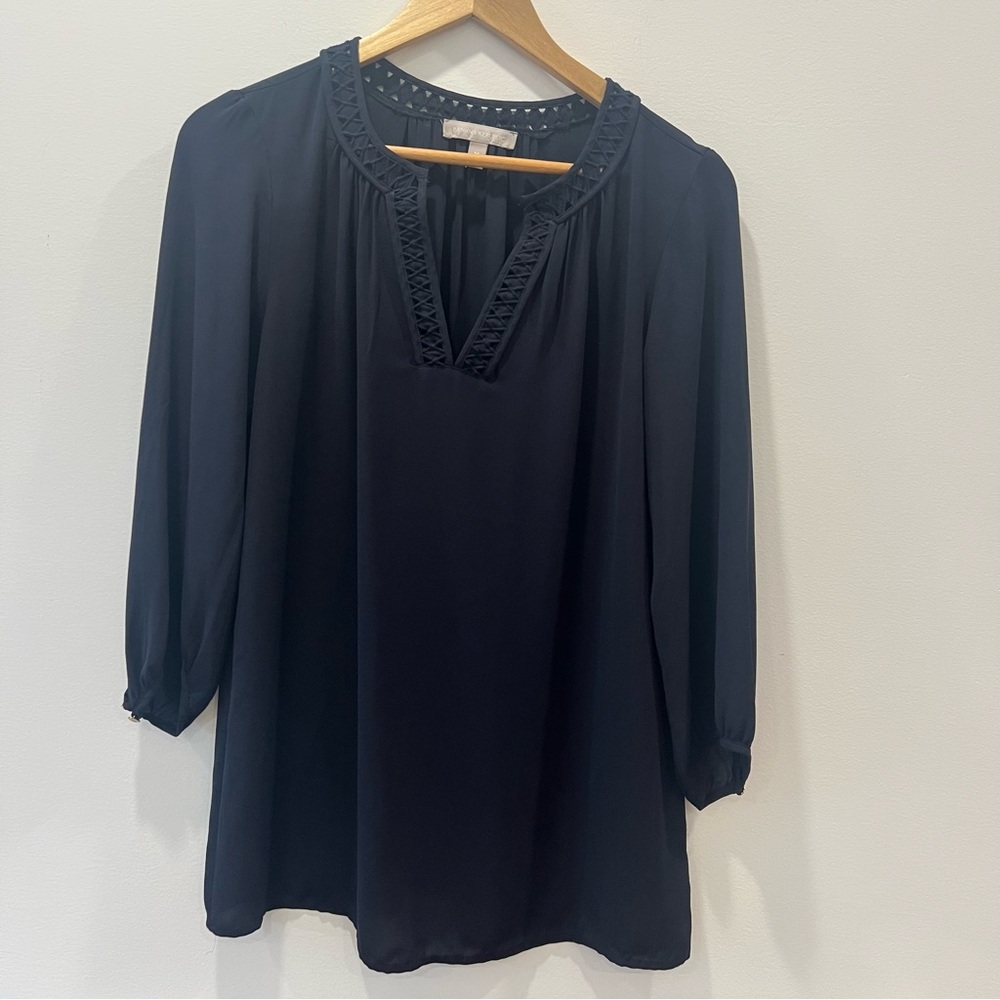 ✅ Banana Republic medium Preppy Navy Blouse top tunic oversized v neck office
